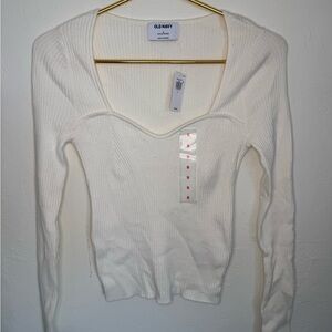 Old Navy White Fitted Ribbed Blouse
